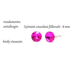 Gyémánt csiszolású 8mm rozsdamentes antiallergén bedugós KIRÁLY RÓZSASZÍN   fülbevaló 